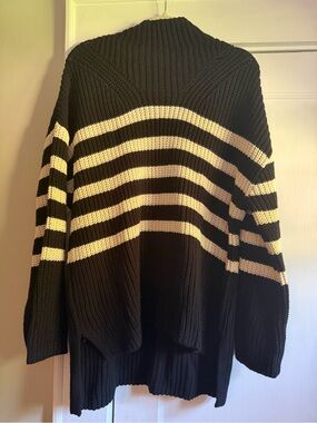 Old Navy Black and Cream Striped Cowl Neck Sweater
